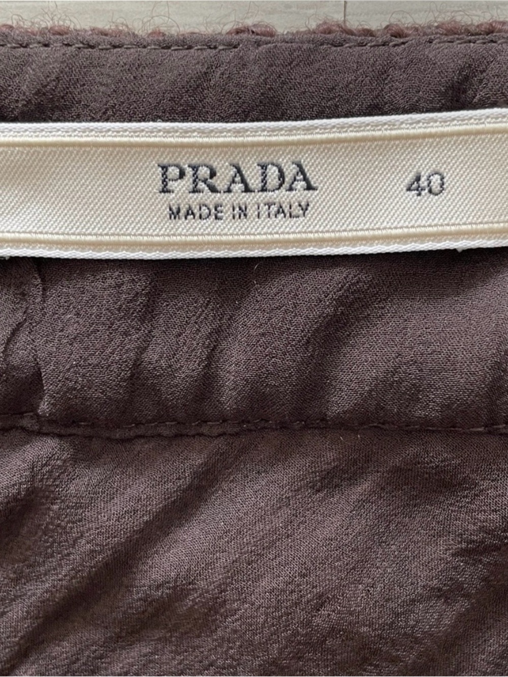 Prada Brown Textured Bouclé Wool Blend ALine Midi Skirt Chiffon LinedChiffon Hem - Picture 10 of 11